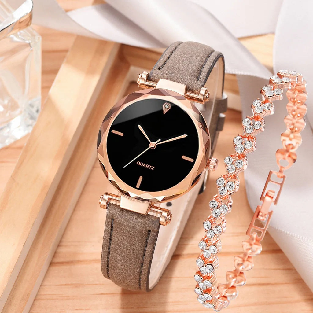 Luxury Women s Watch Set with Rhinestone Rose Gold Bracelet Cyprus InterCyprus