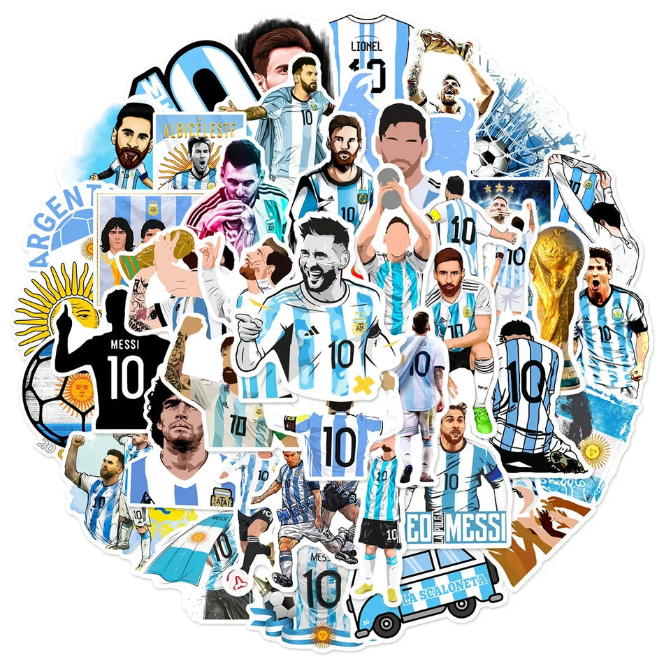 50Pcs Soccer Stars Messii Stickers DIY for Laptop Phone Motorcycle Car Luggage Suitcase Decal Waterproof Sticker Toy Wholesale