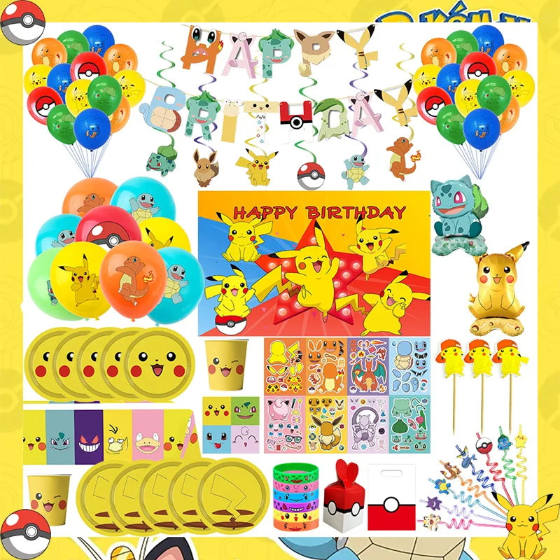 Pikachu -Geburtstagsfeier -Lieferungen Set - Luftballons, Teller, Tassen & Napkins - Zypern