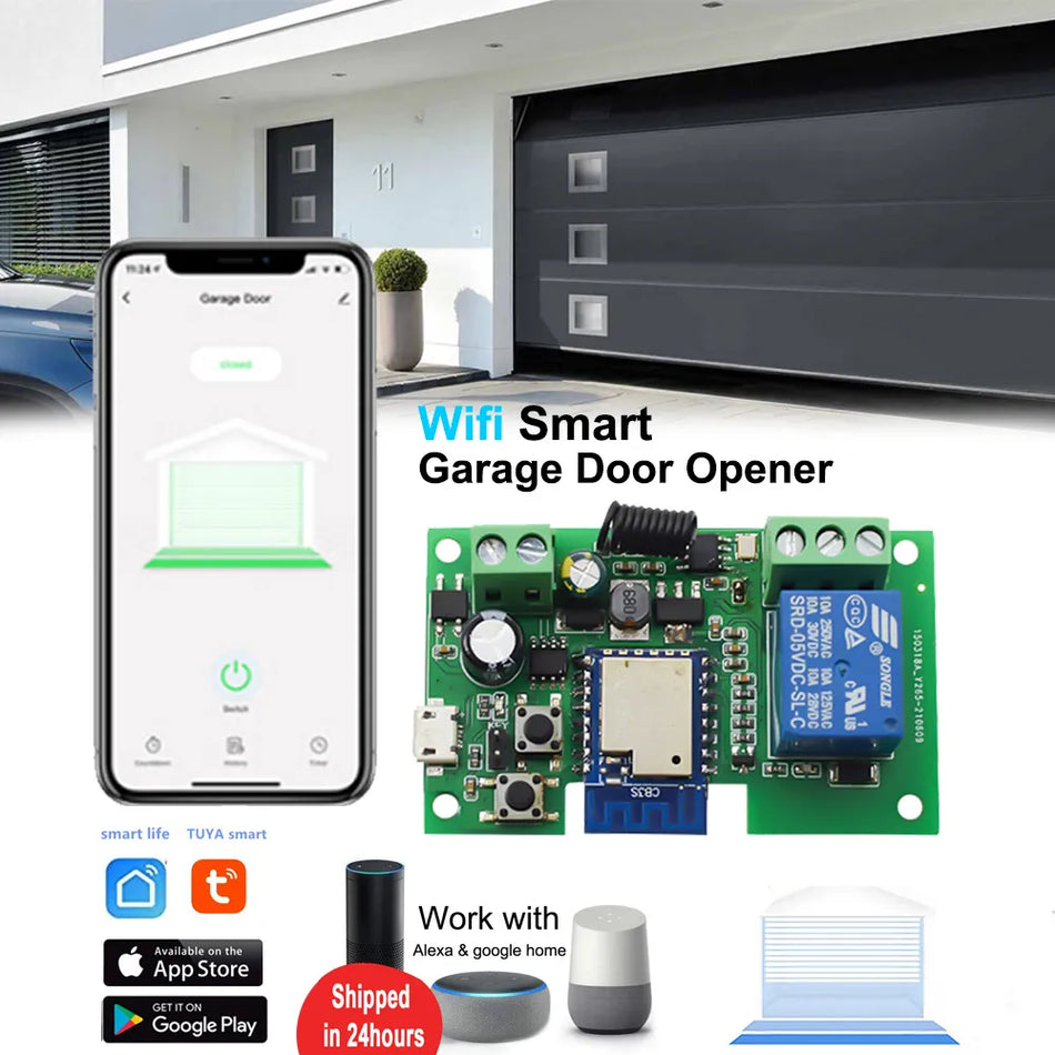 Wi -Fi Garage Gate Gate Controller Tuya SmartLife App Remote Control Smart Switch One Off Relay 12V Модуль Alexa Google Home