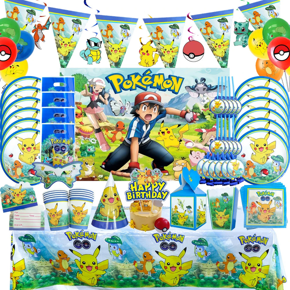 🔵 Pokemon Birthday Party Supplies Set - Pikachu Balloons Cups Plates Napkin Banner 3 Year Old - Cyprus