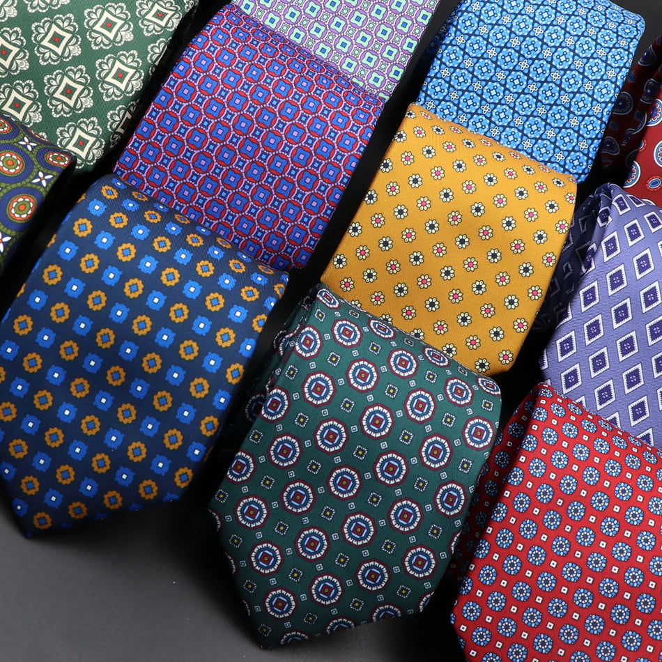 Men's Silk Necktie 7.5cm - Blue Green Orange Dot & Floral Design - Cyprus