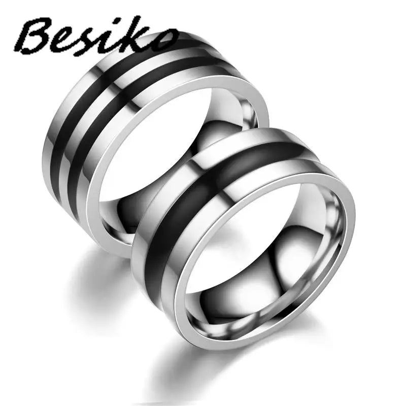 Besiko Polished Stainless Steel Groove Wedding Band Ring for Couples