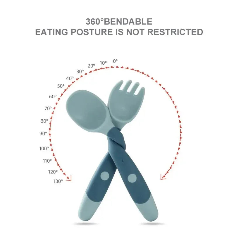 Kolay beslenme eğitimi için bükülebilir bebek çatal ve kaşık seti - Kıbrıs