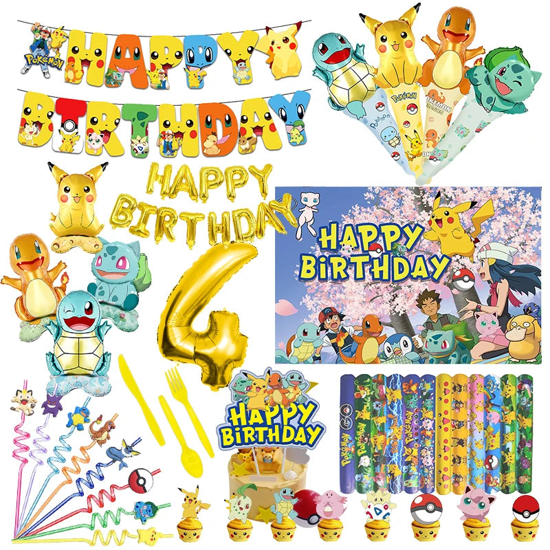 🔵 Pokemon Tema Doğum Günü Partisi Dekorasyonları Seti - Çocuklar ve Yetişkinler İçin Güvenli ve Eğlenceli - Kıbrıs
