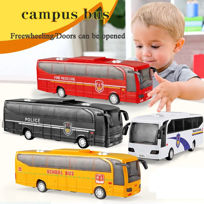 🔵 Children's School Bus Toy Model Simulation Inertial Bus Police School Bus Bus Light Car Toys for Boys Toy Gift Model Kids Gifts
