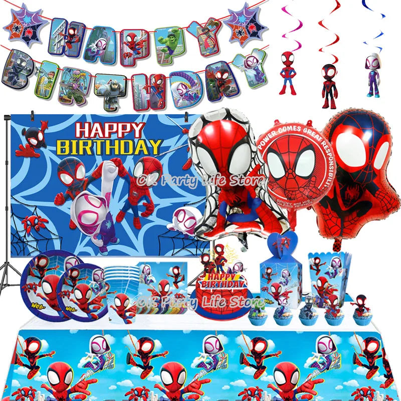 🔵 Örümcek Adam Yeni Tema Doğum Günü Partisi Dekorasyonu Spidey ve Onun Şaşırtıcı Arkadaşları Etkinlik Malzemeleri Çocuk Balonu Tek Kullanımlık Sofra Takımı