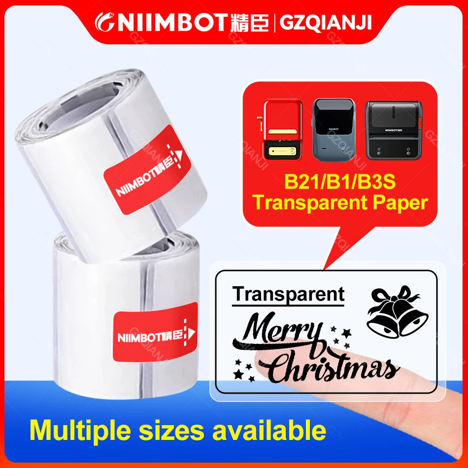 Χαρτί εκτύπωσης ετικετών Niimbot B21 Transparent Roll Sticker Label, αυτοκόλλητη ετικέτα ονόματος, αυτοκόλλητο βιβλίο γραφικής ύλης για εκτυπωτή ετικετών 