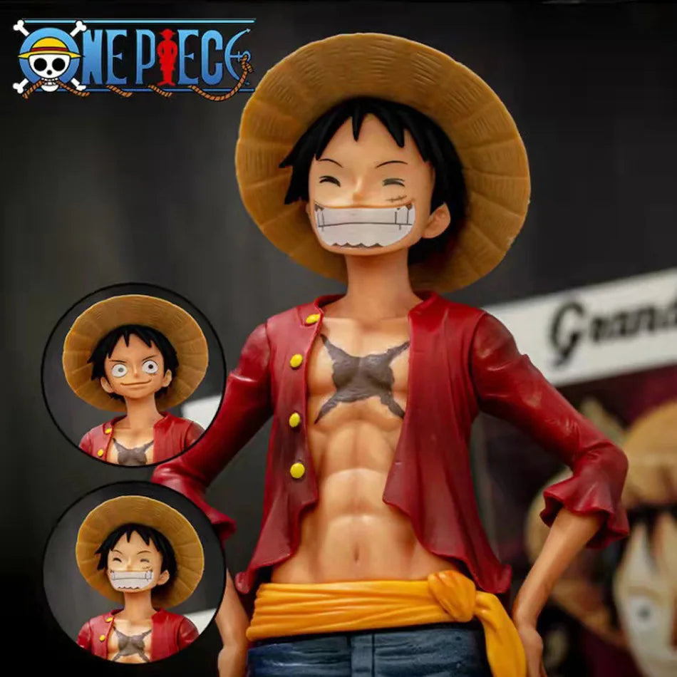 🔵 Yeni 28cm One Piece Anime figürü Güvenden Güvence Smiley Luffy Üç Form Yüz Değiştiren Bebek Aksiyon Figürin Model Oyuncak Kitleri