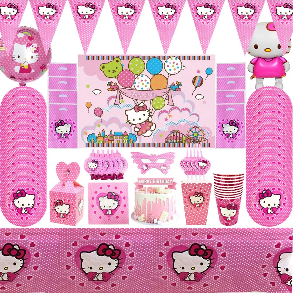 Pink Cat Party Tableware Set - Plates, Napkins, Banner, & More - Cyprus