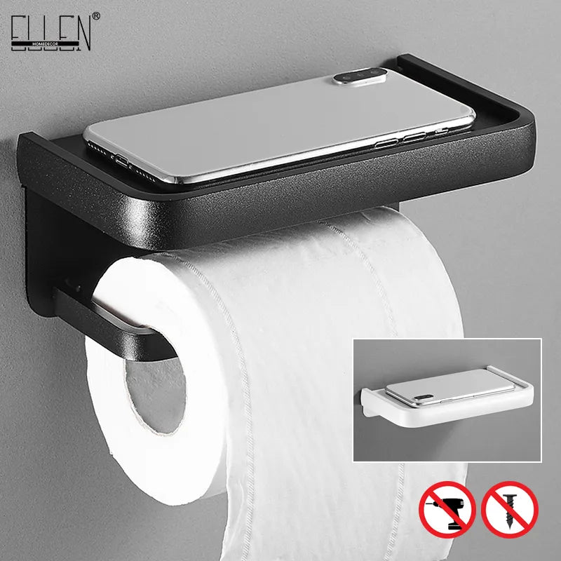 🔵 ELLEN Black Toilet Paper Holder Multifunction Bathroom Storage Shelf Roll Paper Holder EL609