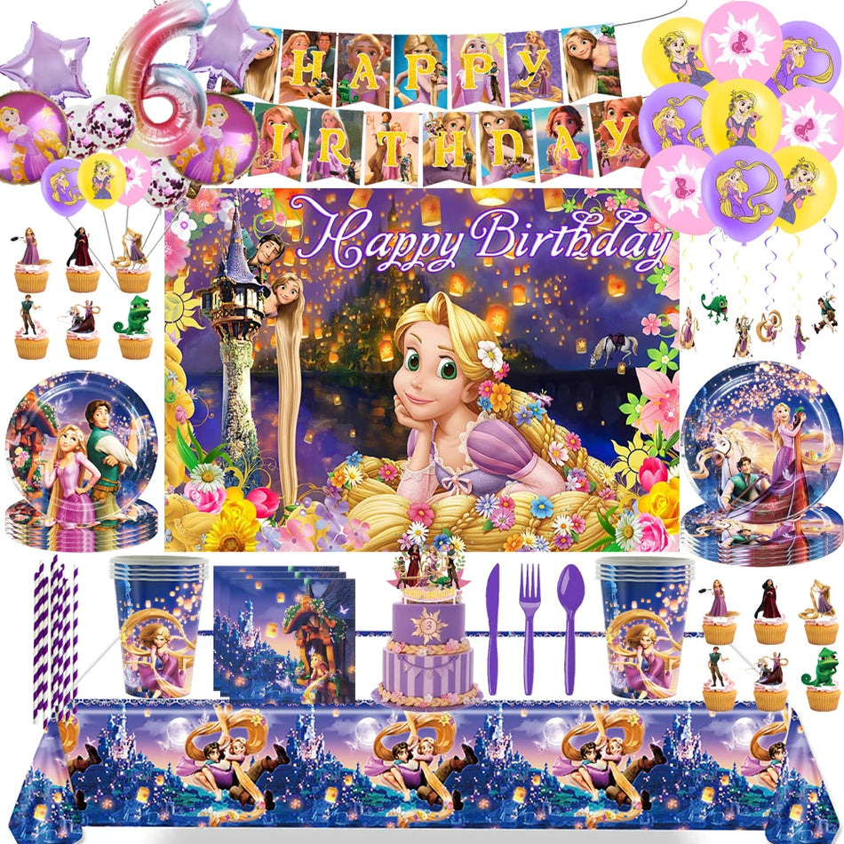 🔵 Disney karışık Rapunzel Prenses Parti Dekorasyonları Seti - Kıbrıs