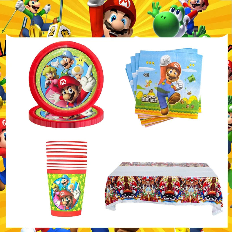 🔵 Süper Mario Bros Parti Dekorasyonları Doğum Günü Çocukları Bebek Duş - Kıbrıs