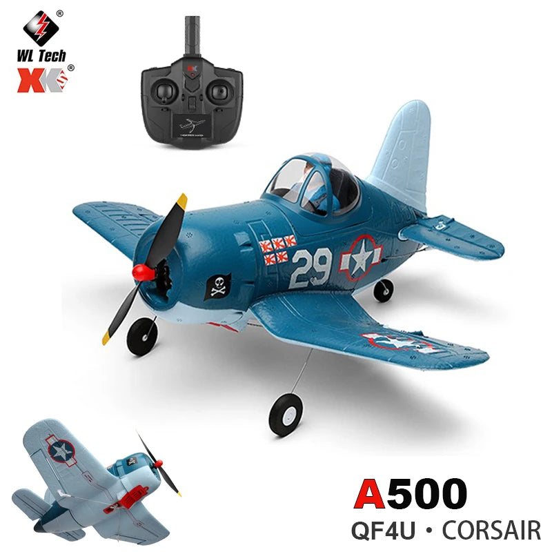 Avion de chasse RC WLtoys A500 QF4U à 4 canaux avec doubles batteries 