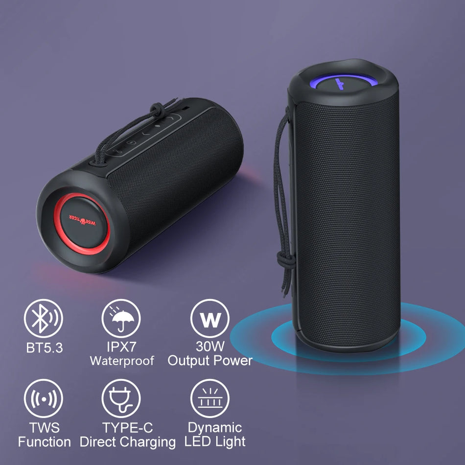 Wise Tiger P3 Φορητό ηχείο Bluetooth: 30W IPX7 αδιάβροχο, ισχυρό μπάσο, διπλό ζευγάρωμα TWS🔊