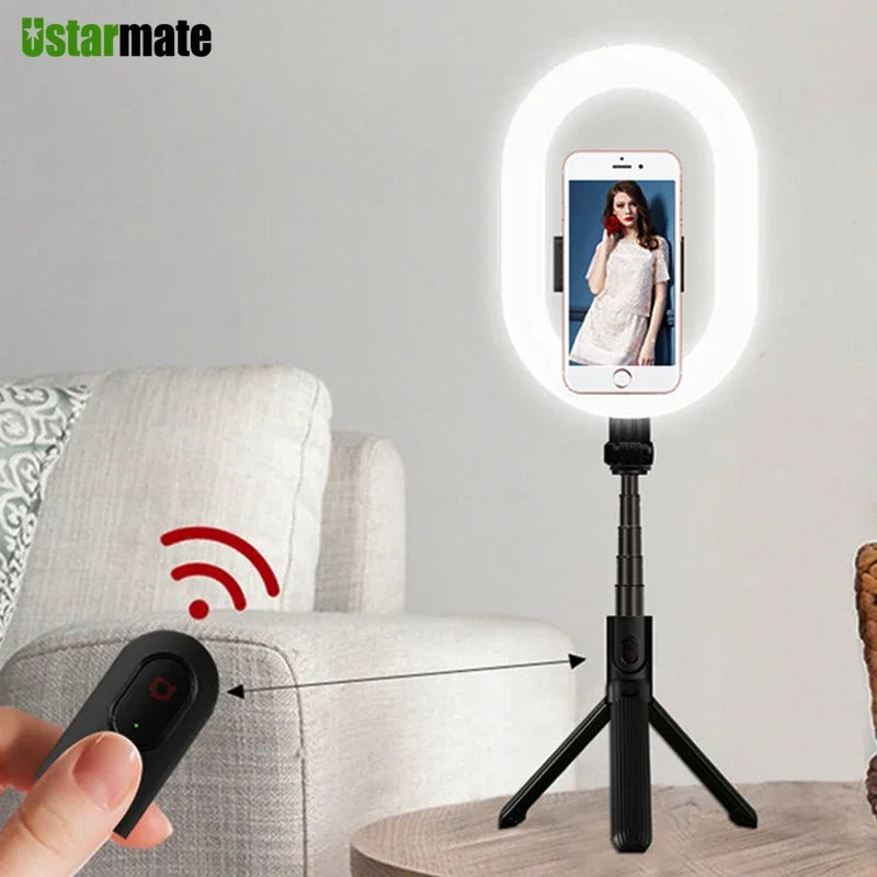 Ustarmate A8 Selfie Ring Light med Stativ & Bluetooth Fjernkontroll 