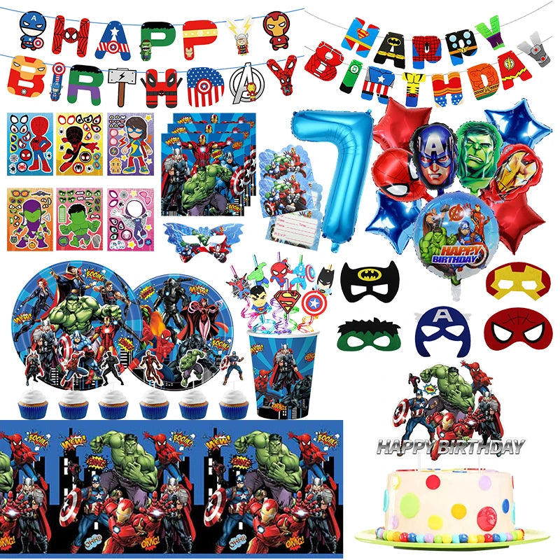 New The Avengers Birthday Party Marvel Birthday Decoration Tableware Cup  Plate Balloons Child Party Supplies Banner Backdrop