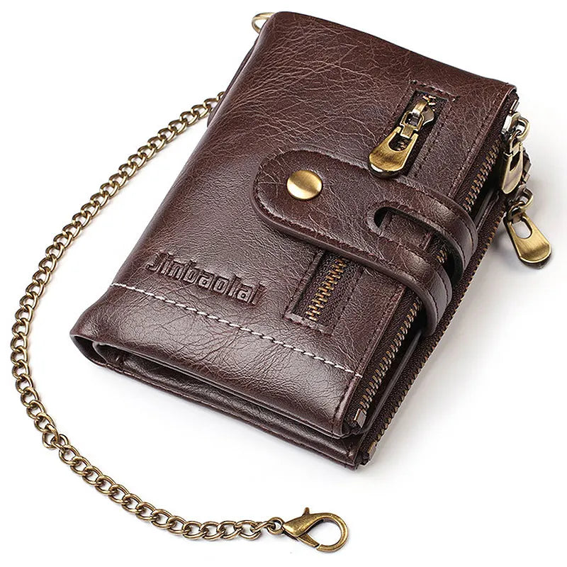 Luxury PU Leather Short Wallet with Chain for Men