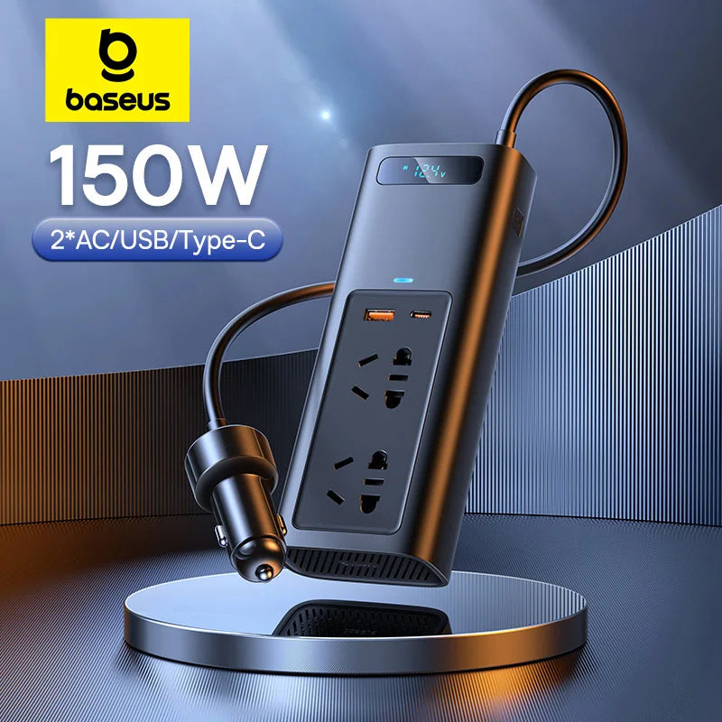 Baseus 150W CAR Inverter DC 12V σε AC 220V 110V Auto Power Inversor USB Τύπος C Fast Charger για προσαρμογέα ισχύος αυτοκινήτου