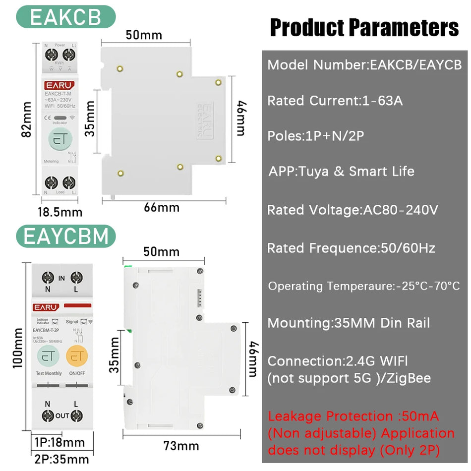 Smart WiFi Zigbee Circuit Breaker mit Fernbedienung und Strommessung