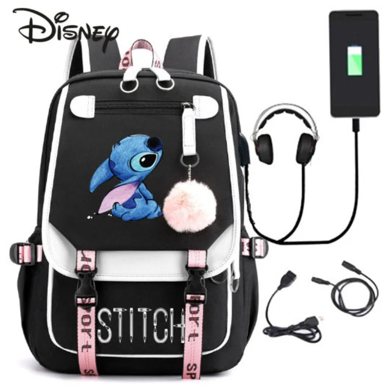 Stitch Студенческий рюкзак для роскошного мультфильма с зарядкой USB - Кипр