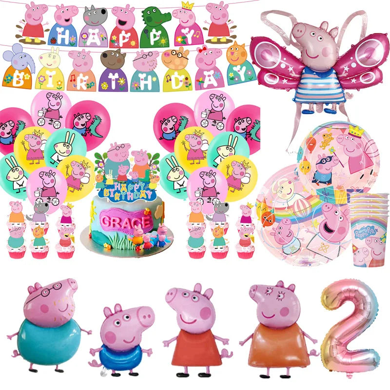 🔵 Peppa Pig Birthday Party Decor Kit - Μπαλόνια, Πλάκες, Banner - Κύπρος