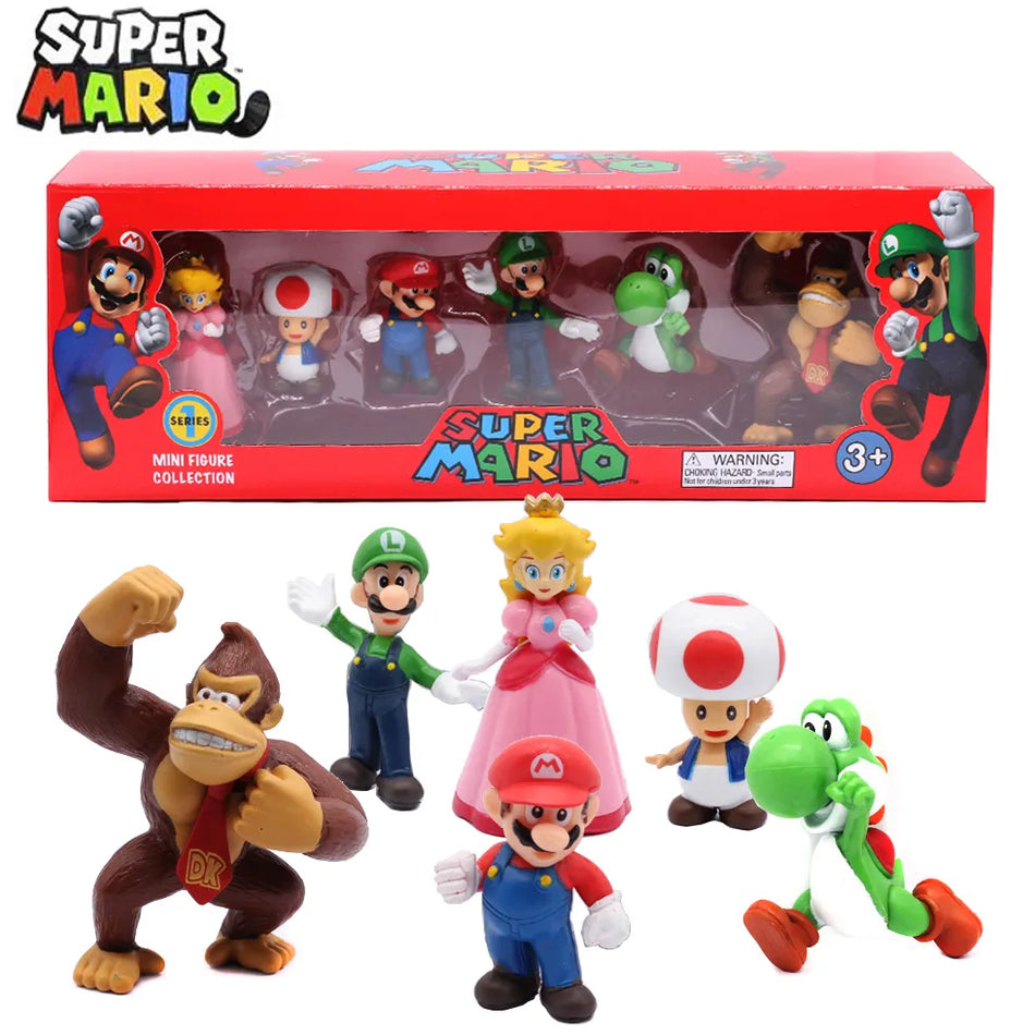 🔵 6pcs/set Super Mario Bros PVC Action Figure Toys Dolls Model Set Luigi Yoshi Donkey Kong Mushroom For Kids Birthday Gifts