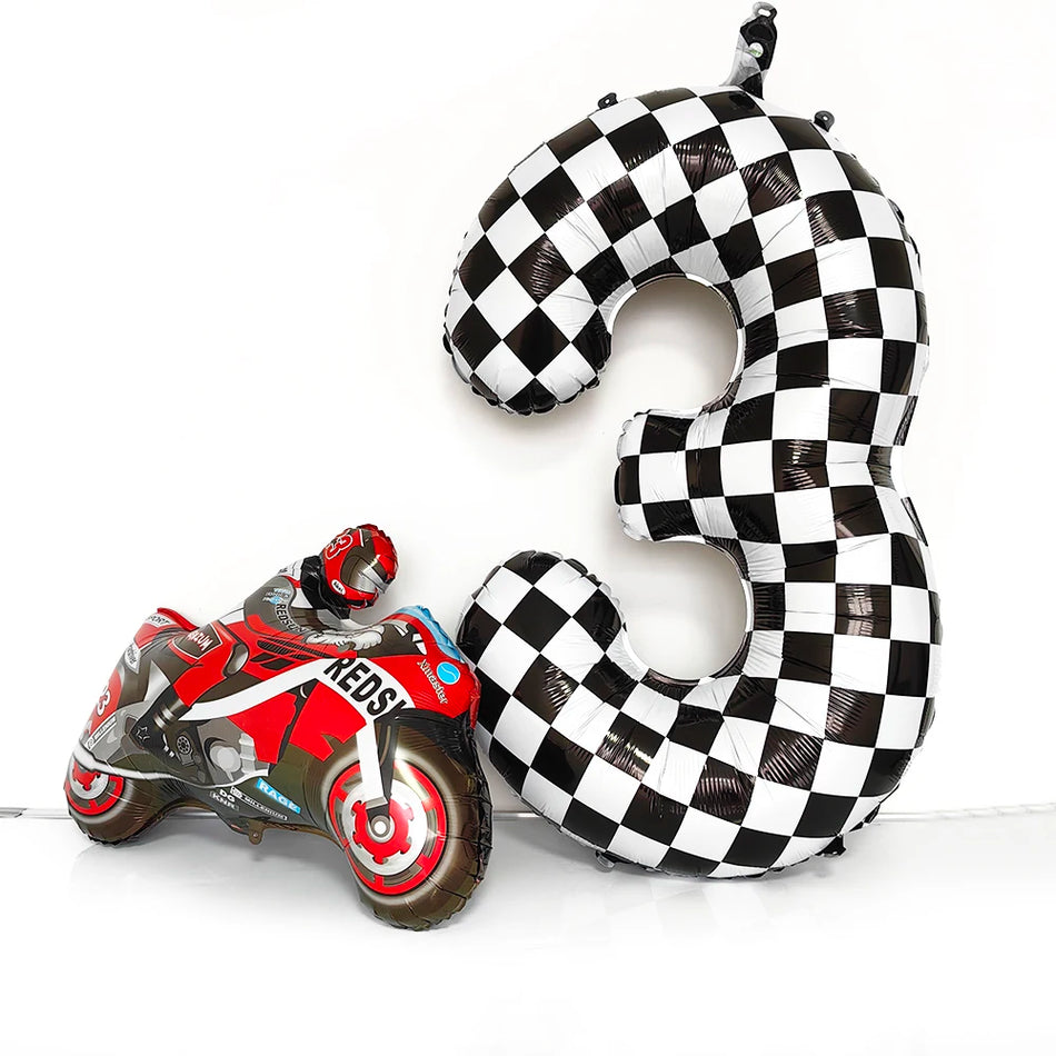 Checkered Number Balloon - Motorcycle Racing Birthday Party Supplies - Cyprus