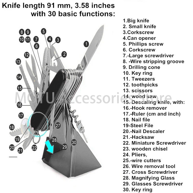 Multifunctional Folding Swiss Army Knife Portable EDC Stainless Steel Pocket Knife Outdoor Camping Emergency CombinationTool