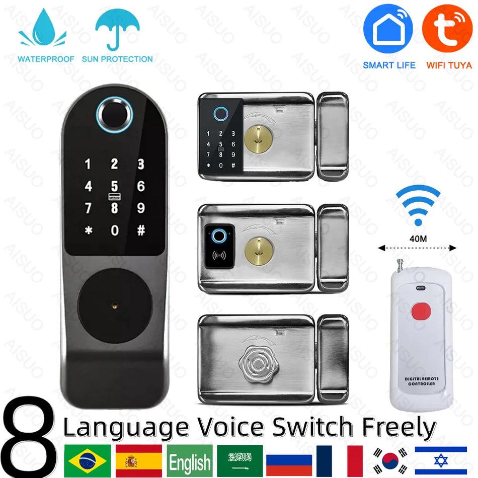 Tuya WiFi Outdoor Waterd Smart Lock Fingerabdruck Biometrisches digitales Schloss mit Fernbedienung Elektronisches Schloss Smart Door Schloss