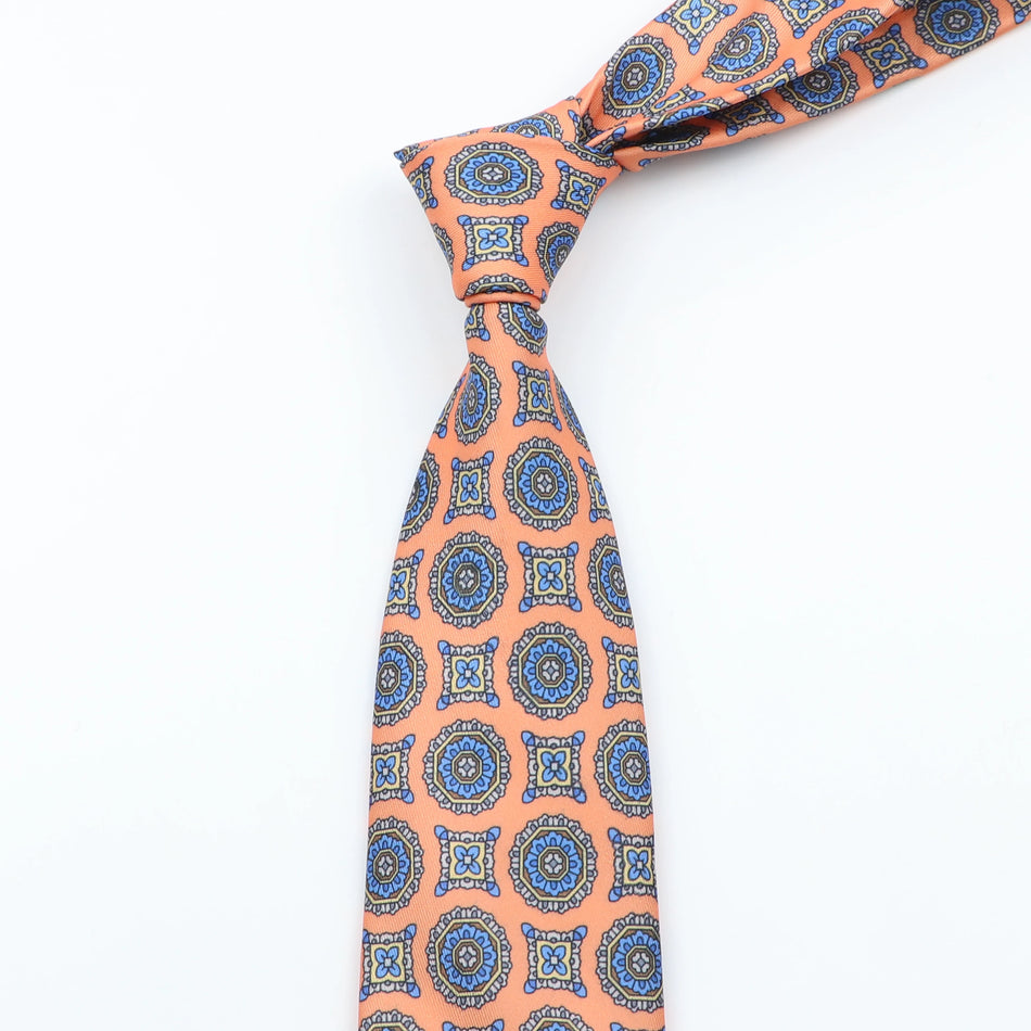 Men's Silk Necktie 7.5cm - Blue Green Orange Dot & Floral Design - Cyprus