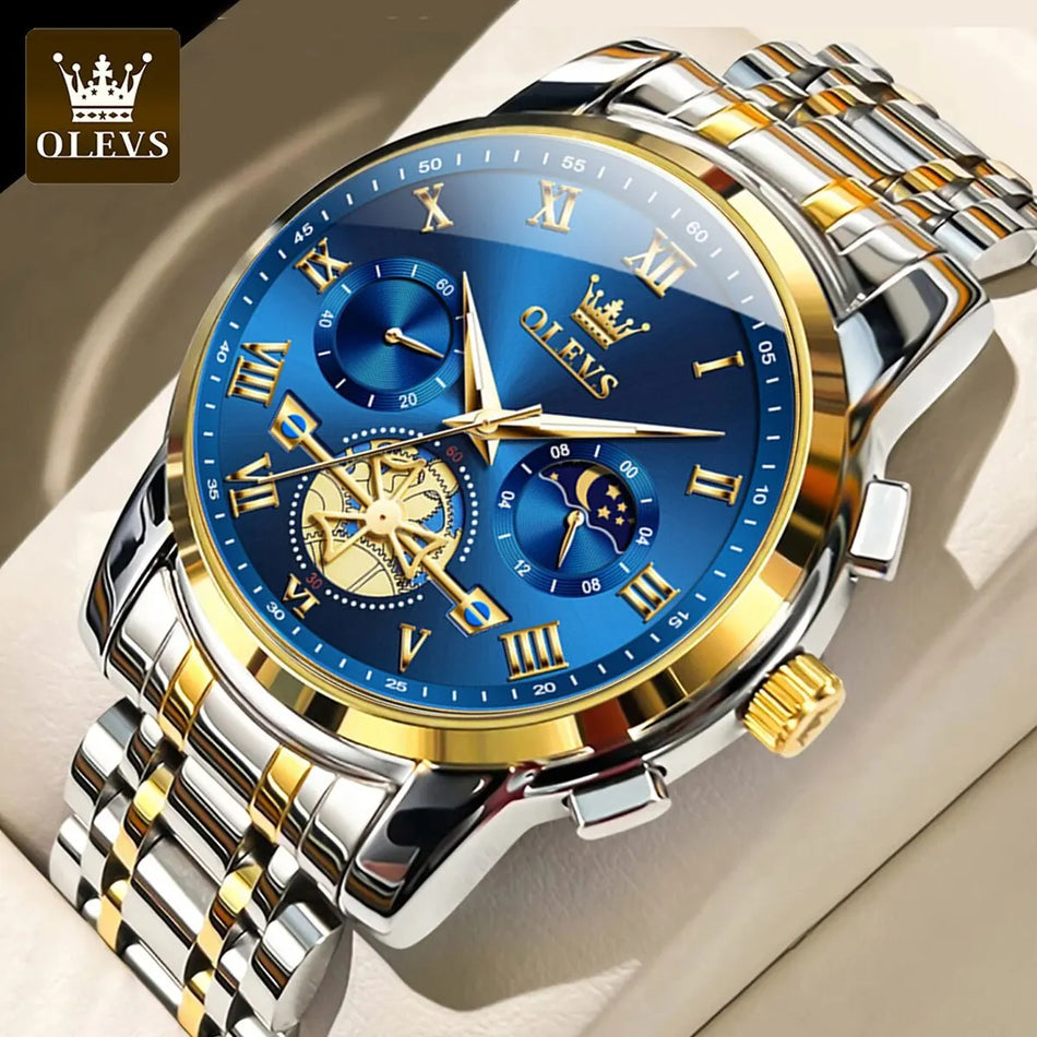 OLEVS Classic Roman Dial Quartz Watch with Luminous Chronograph and Waterproof Design