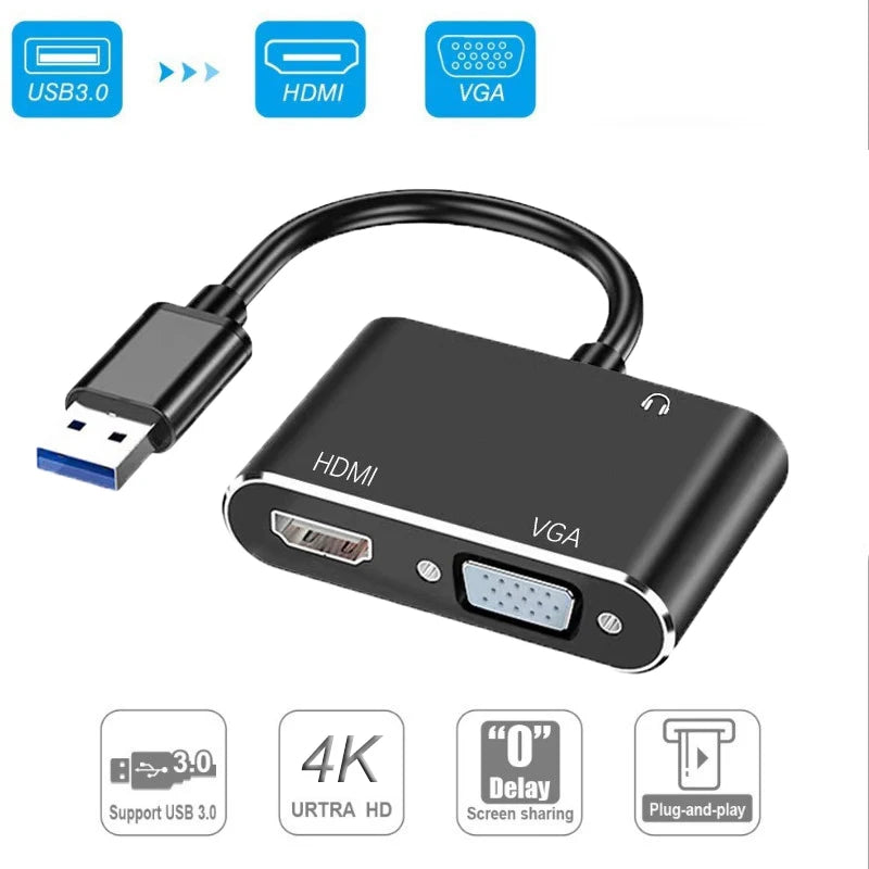 Kebodumumei 3 в 1 USB 3,0 в HDMI VGA Audio Video Converter Adapter - Кипр