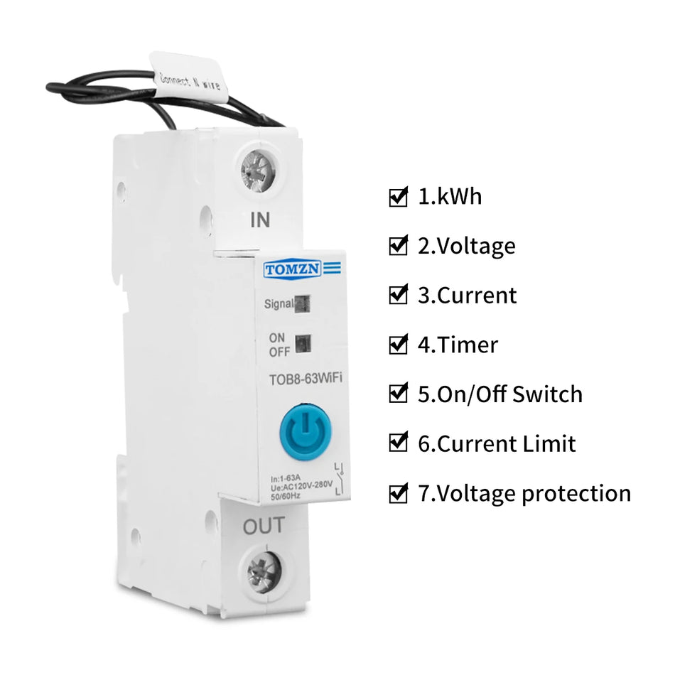 Tomzn 63A WiFi Smart Switch mit Energiemesser und Schaltungsschutz