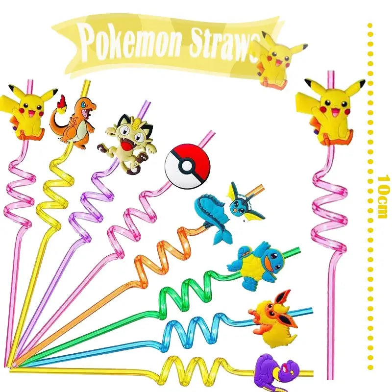 🔵 Pokemon Pikachu Theme Reusable Straws for Kids Party Decoration - Cyprus