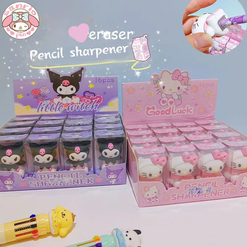 Sanrio 8/16pcs Kawaii Stationery Set - Kuromi, Melodie, Hello Kitty Eraser & Bleistiftschärfer - Zypern - Zypern