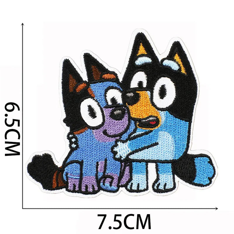 🔵 Симпатичная синяя семейная мультфильм Bluey Puppy вышивая ткань ткань мультфильм Creative Patch Patch Swiel