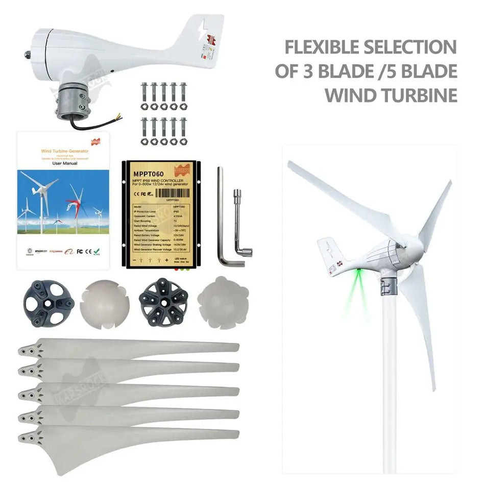 MARS ROCK 600W 12V/24V Wind Turbine Generator with Charge Controller