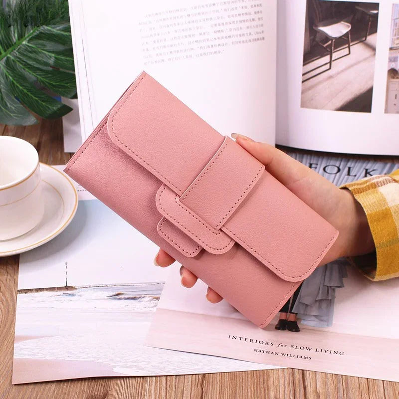 Luxury Pu Leather Women Long HASP πορτοφόλι σε 8 συμπαγή χρώματα