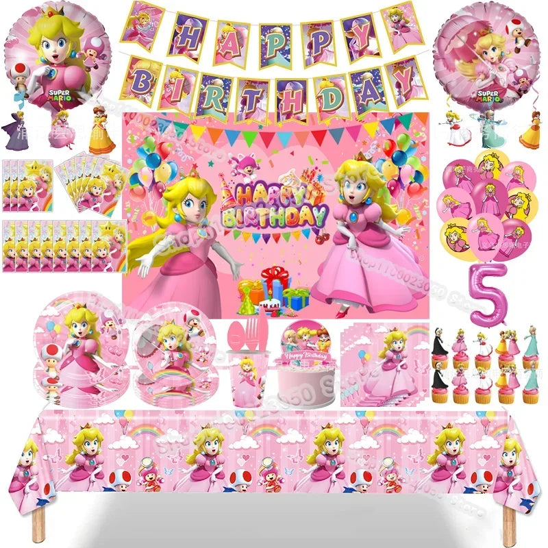 🔵 Princess Peach Super Mario Bros Pink Party Party Party Set - Κύπρος