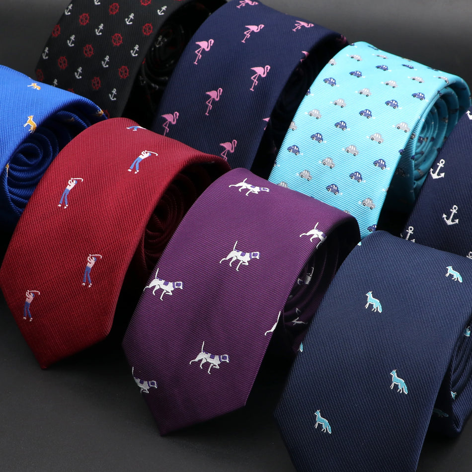 Stylish Jacquard Slim Necktie for Men with Car, Dog, and Monkey Patterns - Cyprus