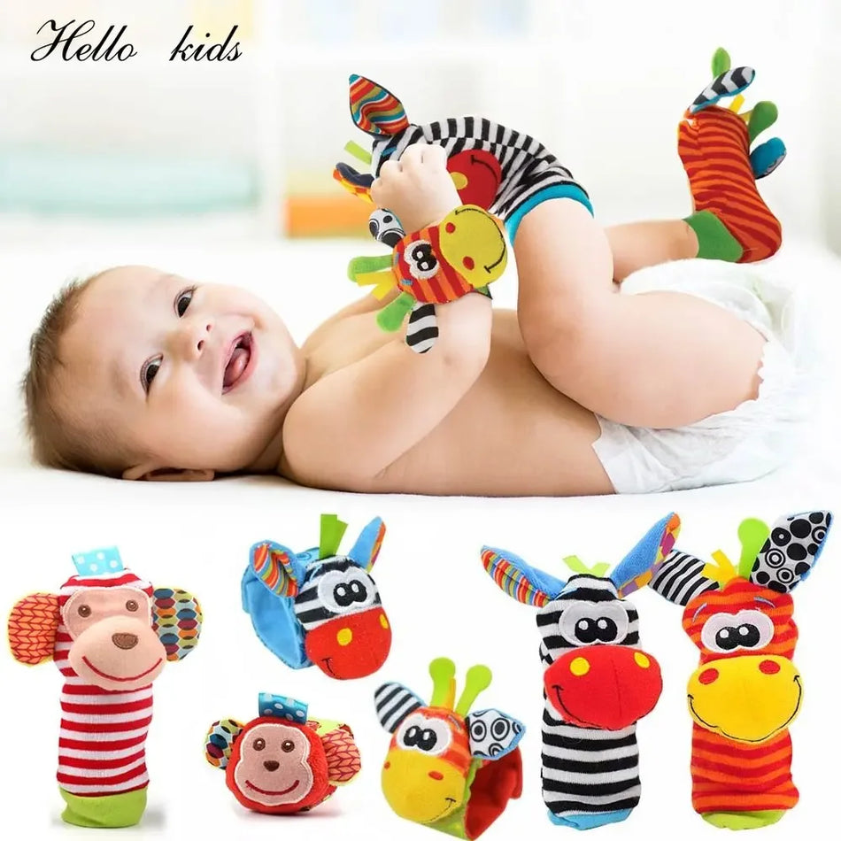 Cartoon Plüsch Socken Handgelenkriemen Rasseln Babyspielzeug 0-12 Monate Neugeborene Kinder Tier Socken Fuß Finder Spielzeug Geschenk Weichrassle