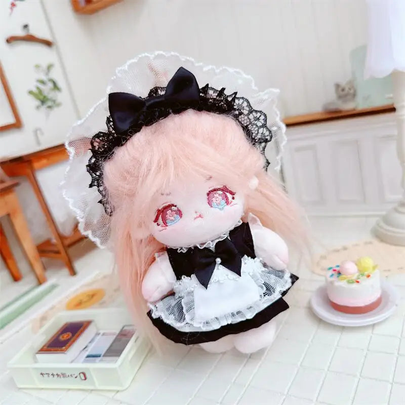 🔵 10cm Mini Kawaii Lolita Black White Maid Attire Dress Suit Plush Doll Cute Soft Stuffed Idol Cotton Doll for Girl Kids Fans Gift