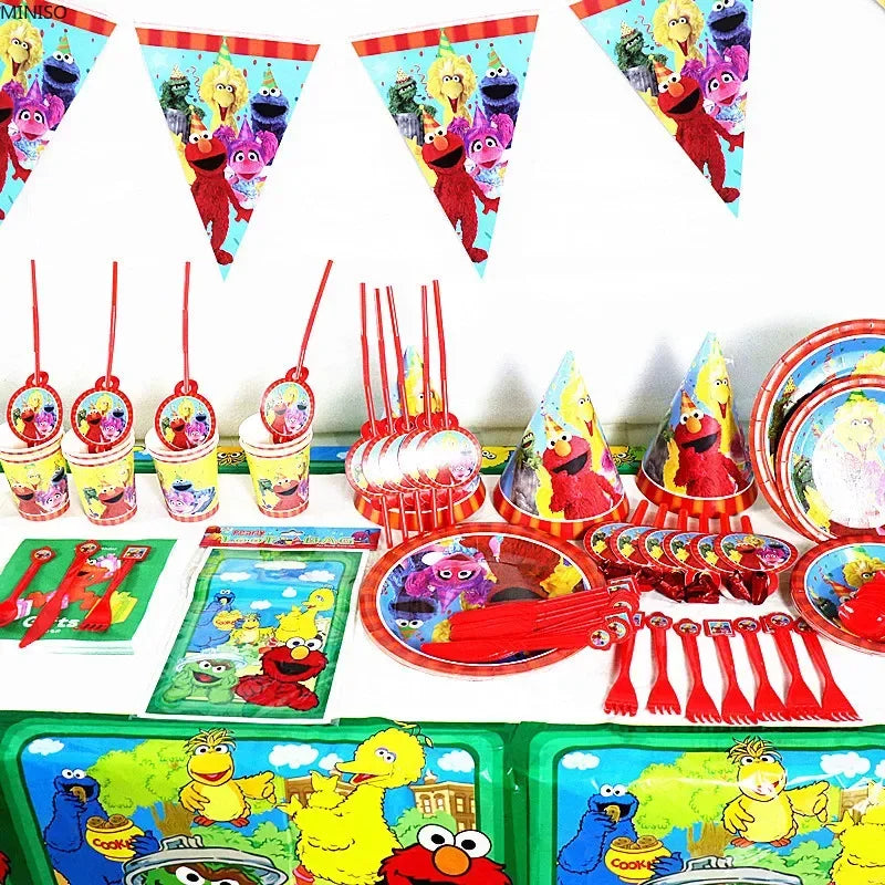 Susam Street Elmo Partisi Malzemeleri Seti - 12 PCS sofra ve Balonlar - Kıbrıs