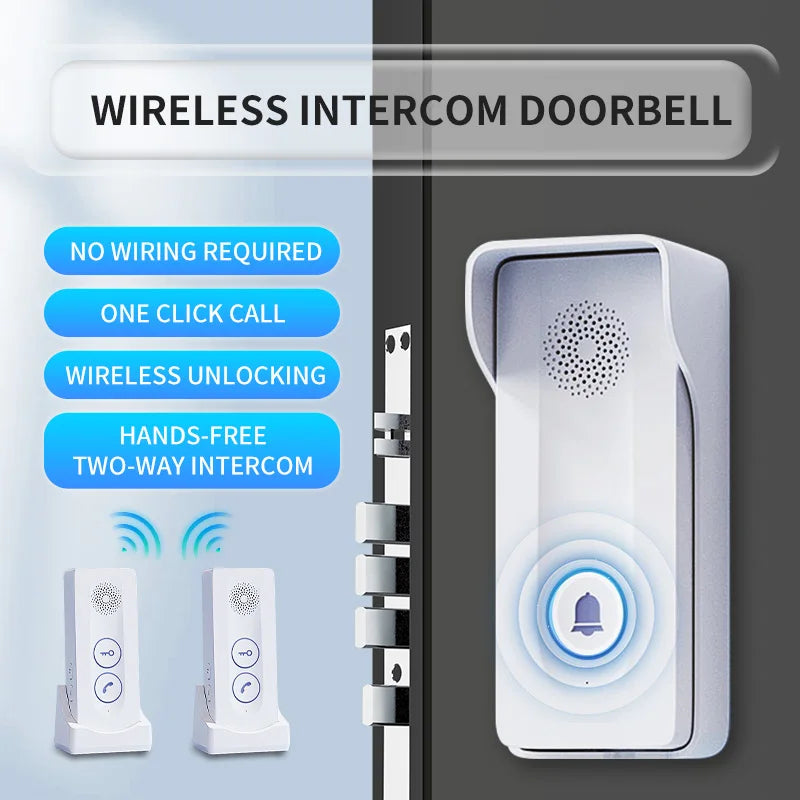 Wireless Intercom Doorbell 1KM Long Range Hand Free 2-Way Audio Door Bell Remote Unlocking Waterproof Door Phone with Chime