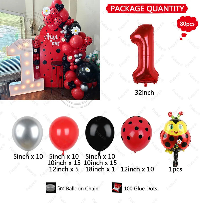 🔵 Disney Kırmızı Siyah Dot Lateks Balonlar Lady Bug Party Dekor 32 "Folyo Numarası - Kıbrıs