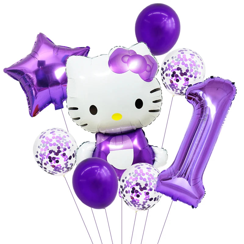 Aoger 8pcs hello kitty foil και κομφετί μπαλόνια σετ για τα γενέθλια των παιδιών και πάρτι Διακοσμήσεις