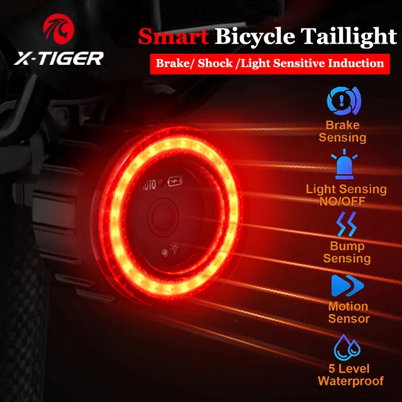 X-TIGER Brake Sensing Rear Lights Ultra Bright Bike Brake Light Smart Auto On/Off Safety Warning Bicycle Taillight