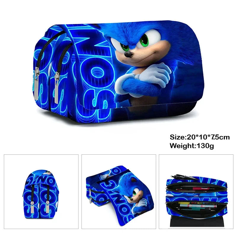 🔵 Bandai 3D New SONIC Cartoon Double-layer Pencil Bag - Ideal for Elementary & Middle School - Birthday Gift - Cyprus