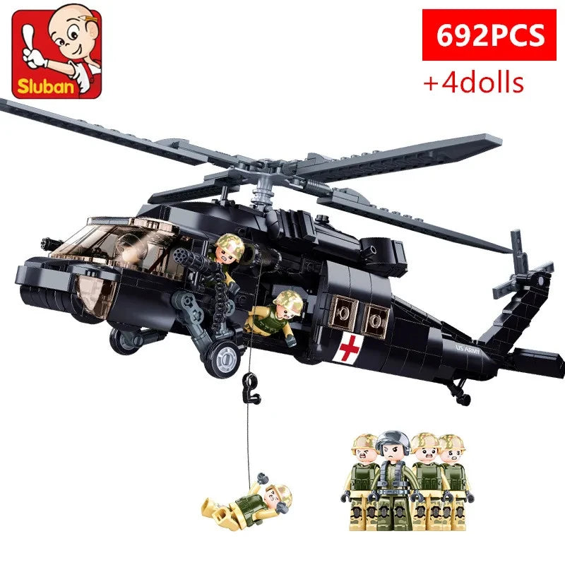 סט בלוקים לבניית מסוק חילוץ רפואי צבאי UH-60L - 692 חלקים 